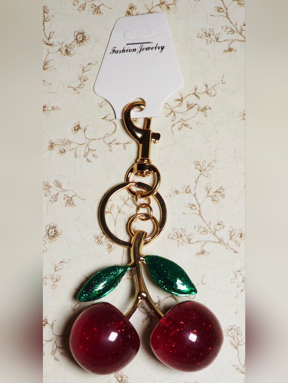 🍒NWT Crystal Glitter Cherry Bag Charm & Keychain - Juicy Red & Green